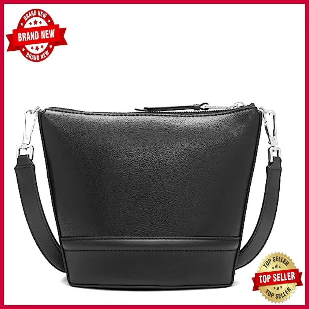 Vegan Leather Crossbody Bag with Interior Pockets, Top Zip Closure - Picture 2 of 5